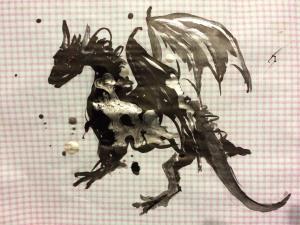 Dragon on Checked Paper   